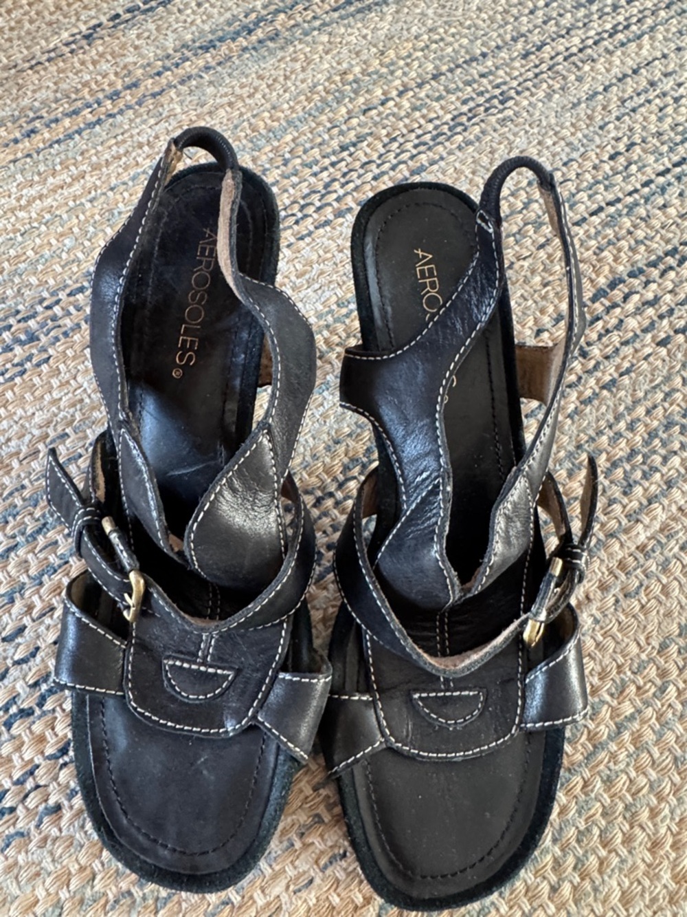 LOT of 3: Black, Denim Blue, and Brown Leather Slingback Sandals - Picture 5 of 5